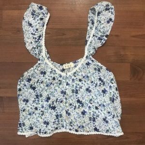 White and blue floral top